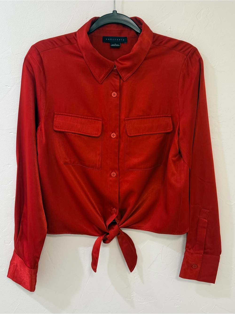 Sanctuary Red Tie-Front Button Shirt Size Small